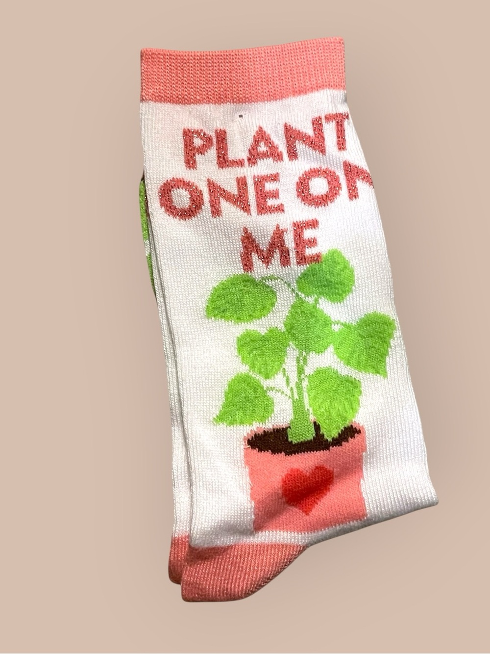 White & Pink 'Plant One On Me' Crew Socks 🪴